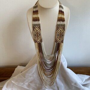 Extra Long Multi-Strand Glass Seed Bead Statement Bohemian Necklace Festival
